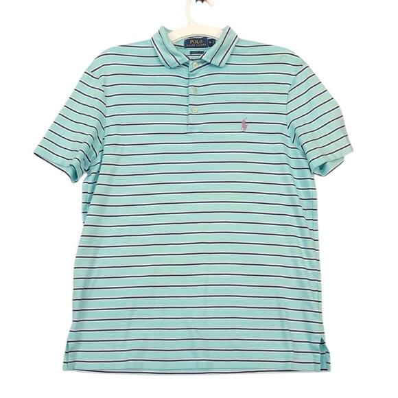 Polo Ralph Lauren Men's Turquoise Striped Classic Fit Soft Touch Polo SZ M - Picture 1 of 7